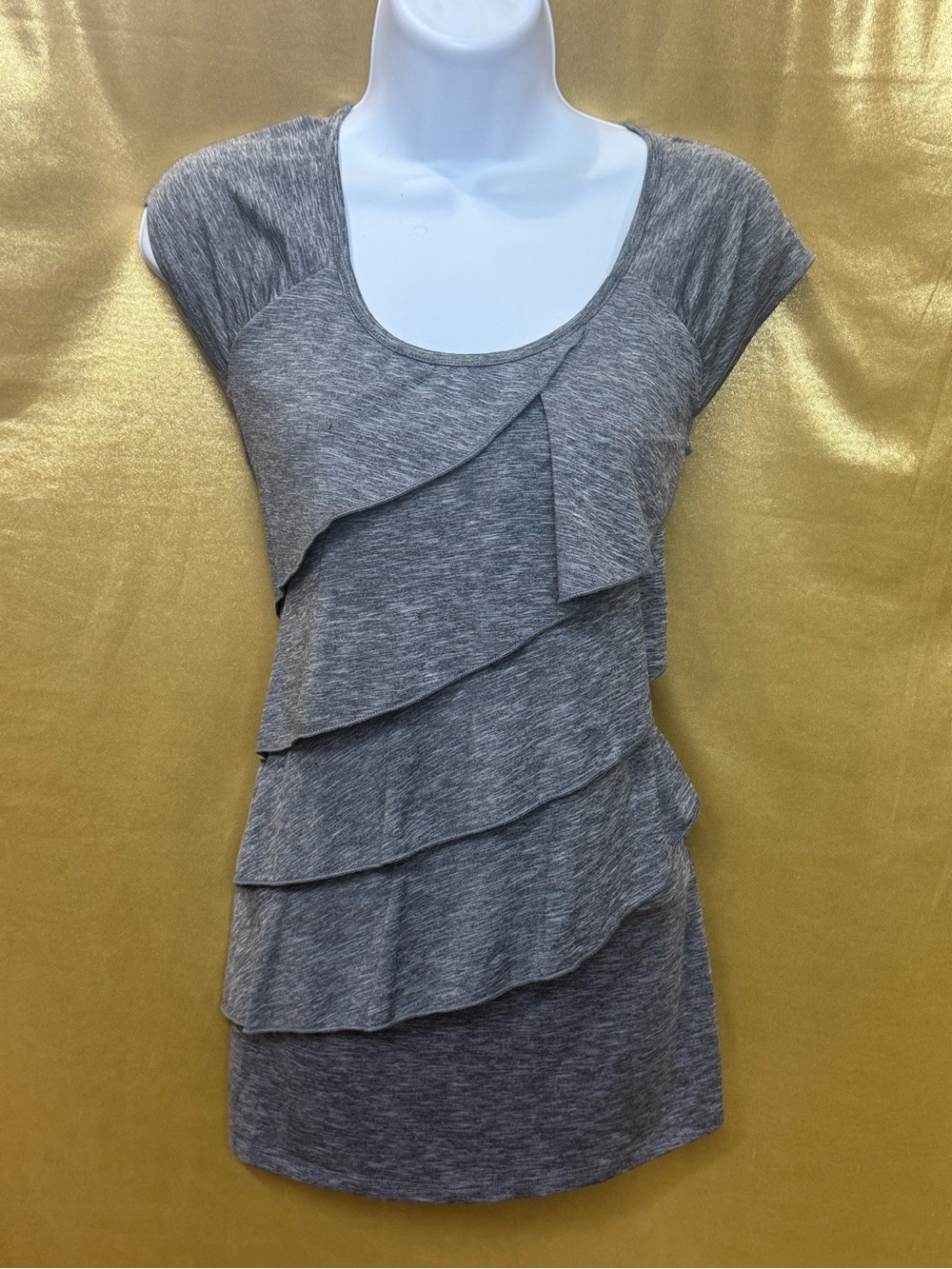 Rafaella Gray Tiered Ruffle Cap Sleeve Top - Size S
